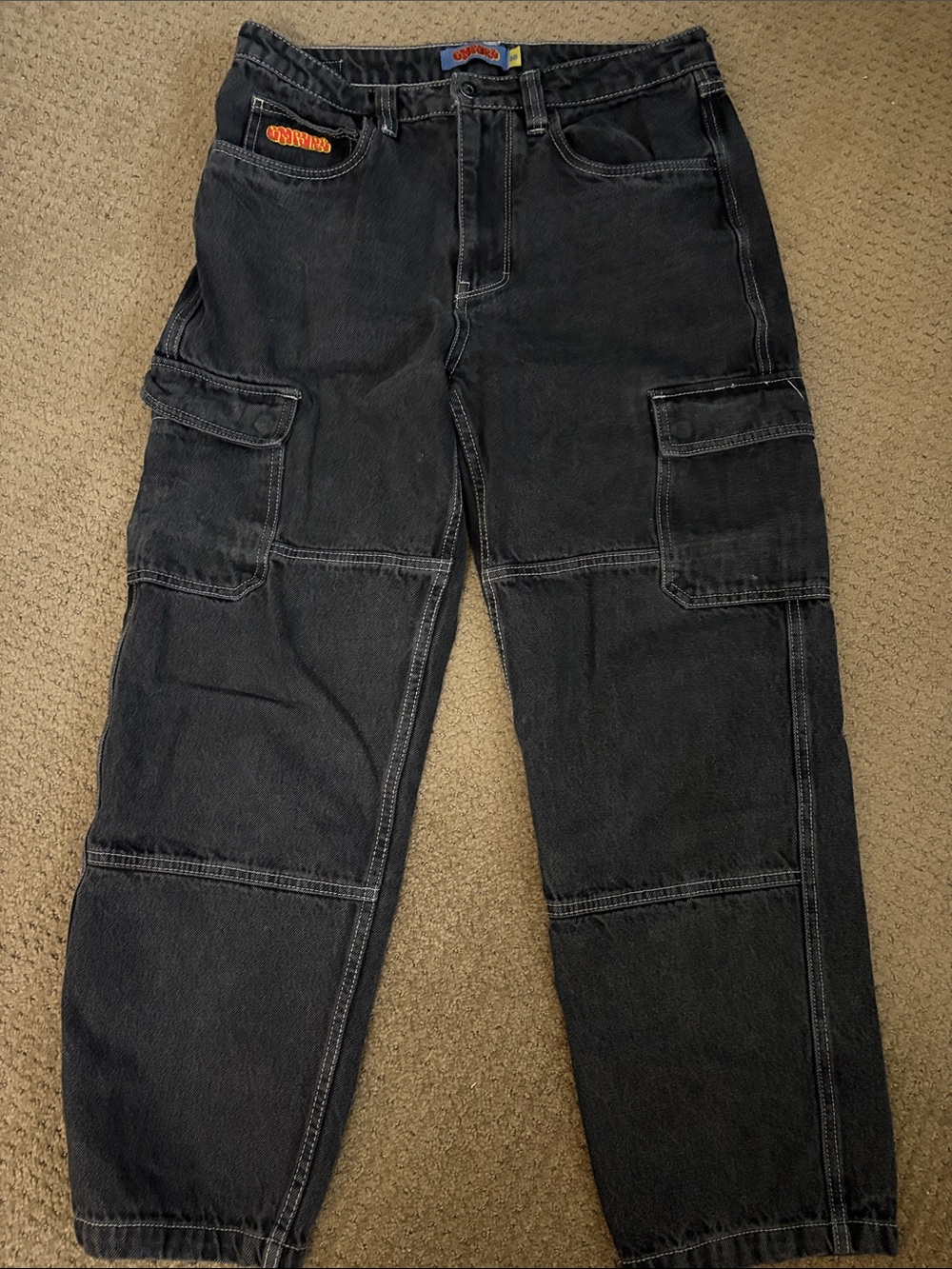 Empire Men's Charcoal Black Cargo Pants with Patch Detail